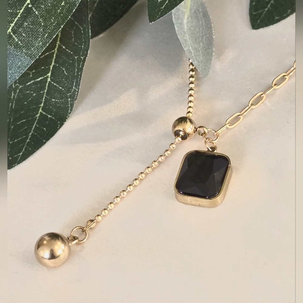 Black Gem Gold Bolo Adjustable Necklace